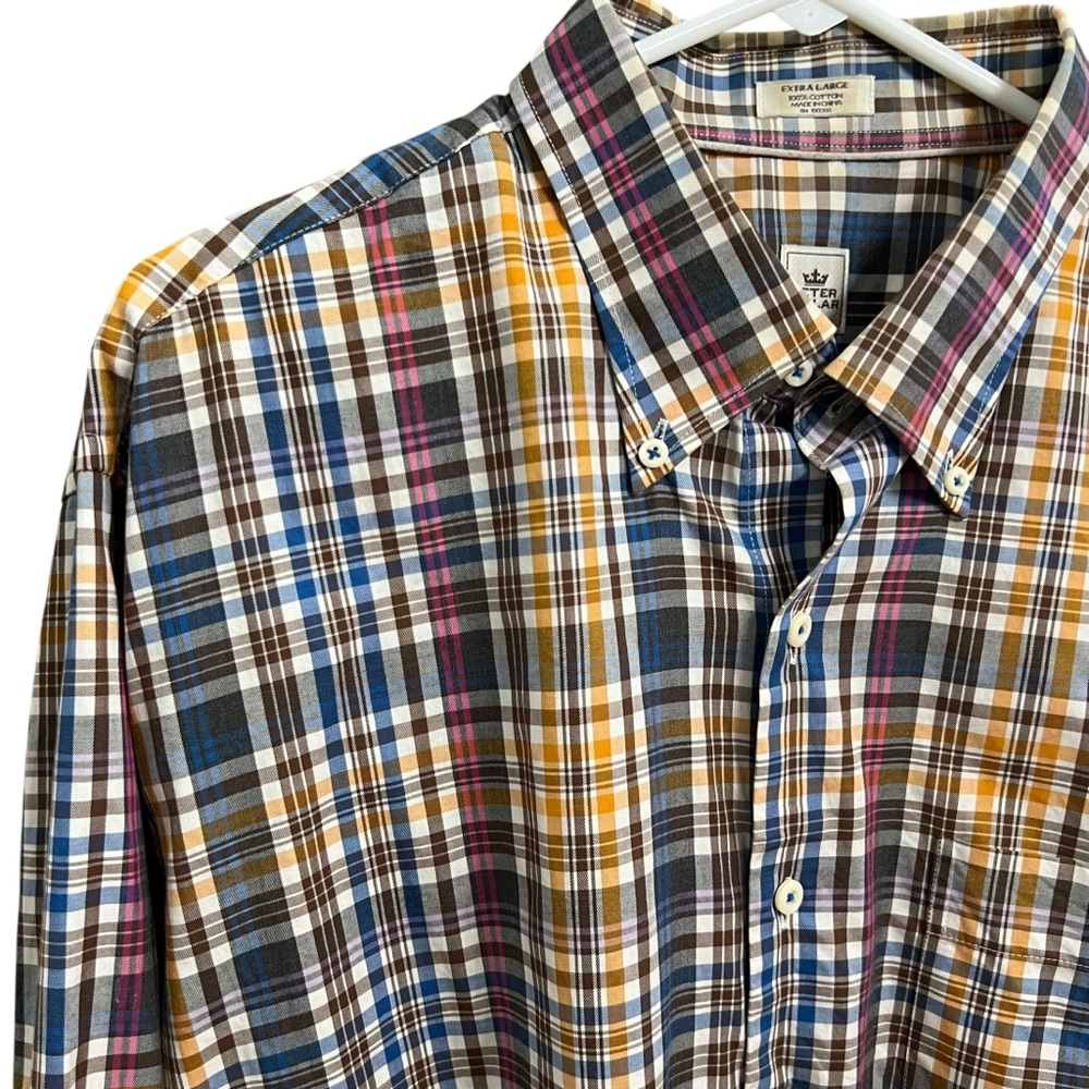 PETER MILLAR MENS PLAID COTTON LONGSLEEVE LIGHTWEIGHT BUTTON DOWN SHIRT X-LARGE